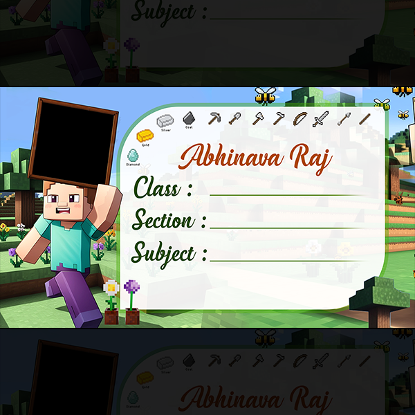 Mincraft theme Customized Name slip Sticker 30 Name slip