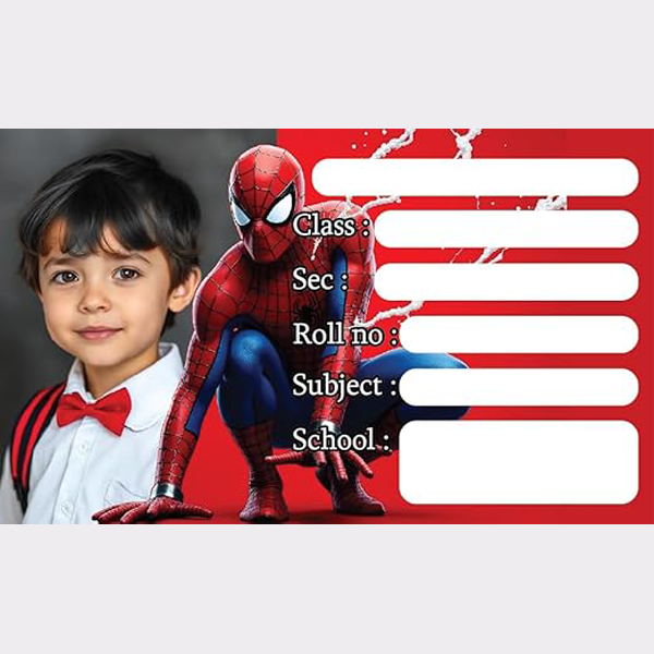 EYESHIV Spiderman Theme Customized Name Slip Stickers with Your Kids Photo School School Books, 36 Pcs.