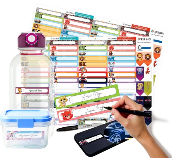 Kids School Supply Stickers – Fun Cartoon Waterproof Labels for Notebooks, Lunch Boxes & Bottles