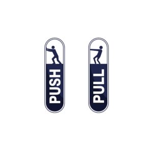 Push Pull Door Sign Stickers, Navy Blue and White, Oval Shape, 4 Pieces