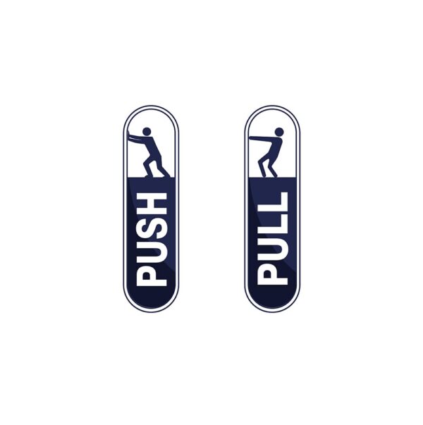 Push Pull Door Sign Stickers, Navy Blue and White, Oval Shape, 4 Pieces