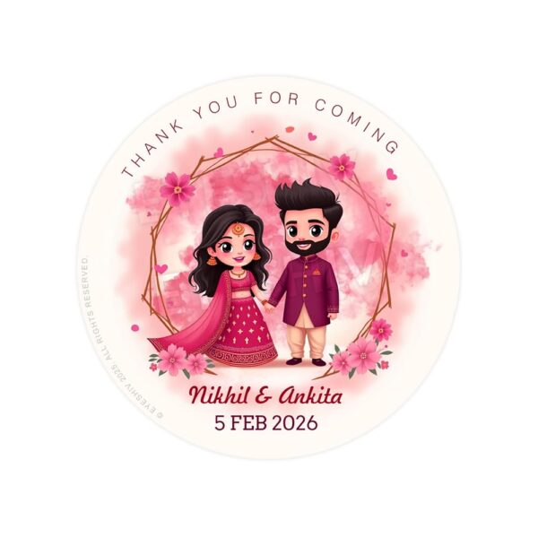 Personalized Indian Wedding Thank You Stickers Round Shape, Return Gift Stickers for Wedding Marriage or Anniversary Functions, Customized Sticker with Couple Design 60 Pics (Peach) (Copy)