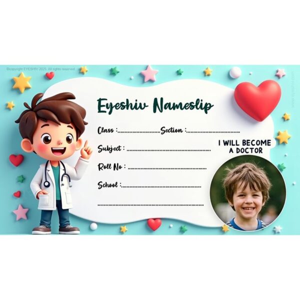 Doctor Theme Nameslip for Kids, Self-Adhesive Paper Labels, 2.5 x 3.5 Inch, Multi Colour, 30 Pieces