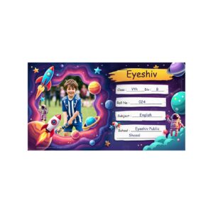 Customized Name Slip Stickers with Photo, Space Galaxy Theme, School Label for Books and Notebooks, Glossy Vinyl, 5 x 8.9 cm, 30 Labels