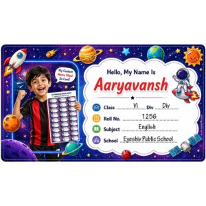 Eyeshiv Name Slips | Universe Theme Notebook Name Slip, Waterproof, Non-Tearable, Vinyl, Glossy Finish, Pack of 30