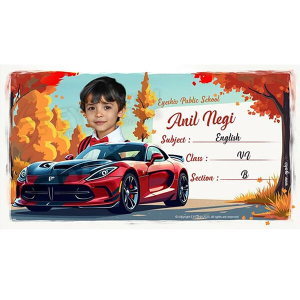 Sports Car Theme Customized, Waterproof Name Slip Stickers with Photo, School Label for Books Eyeshiv nameslip, 30 Pieces