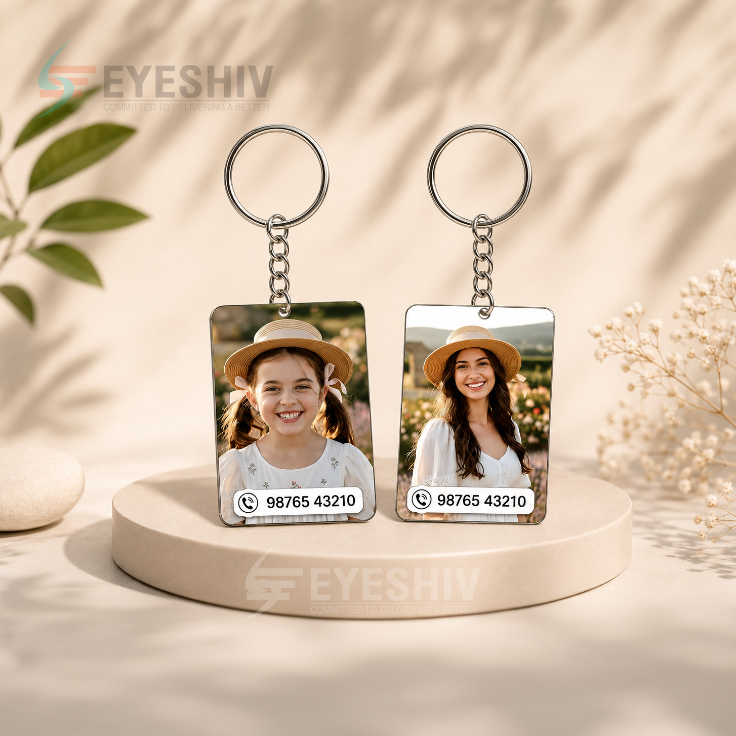 EYESHIV Customized Photo Keychain with Phone Number | Personalized Photo Keychain for Kids, Family & Loved Ones | Custom Picture Key Ring with Contact Number | Personalized Gift