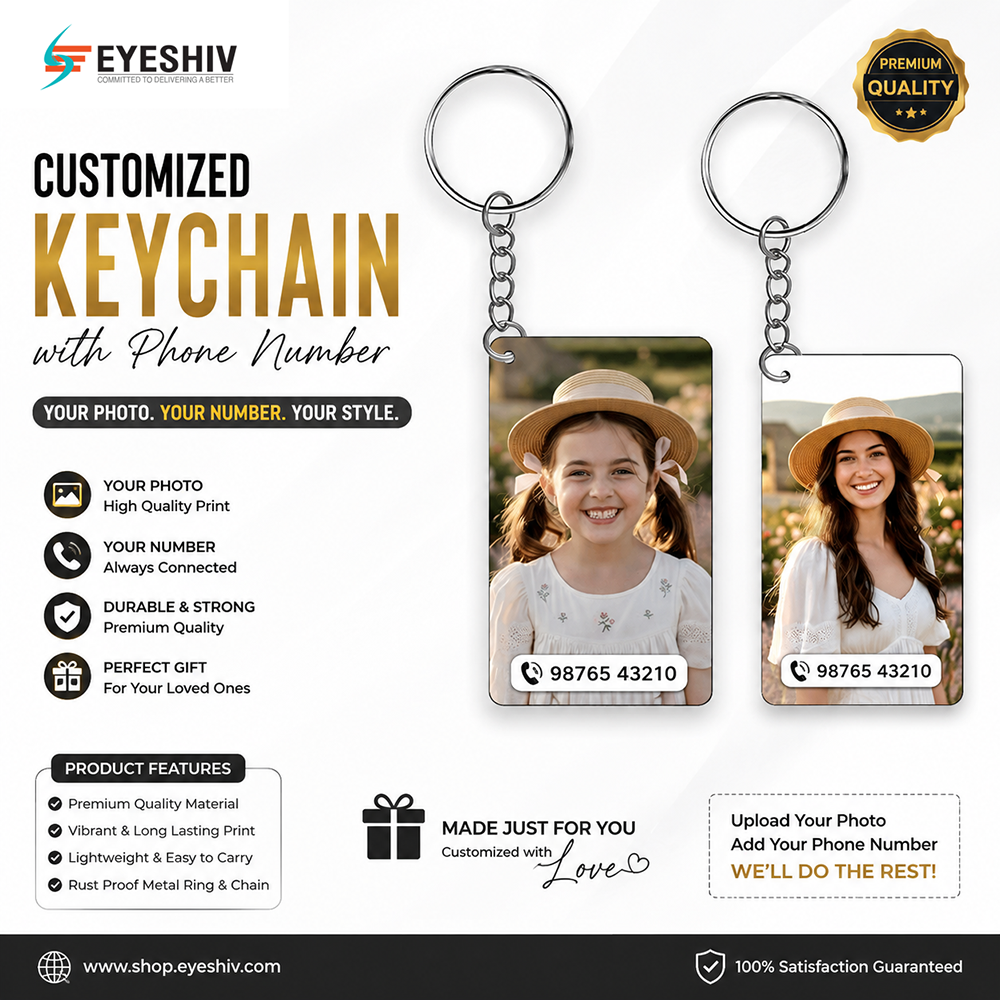 EYESHIV Customized Photo Keychain with Phone Number | Personalized Photo Keychain for Kids, Family & Loved Ones | Custom Picture Key Ring with Contact Number | Personalized Gift - Image 2