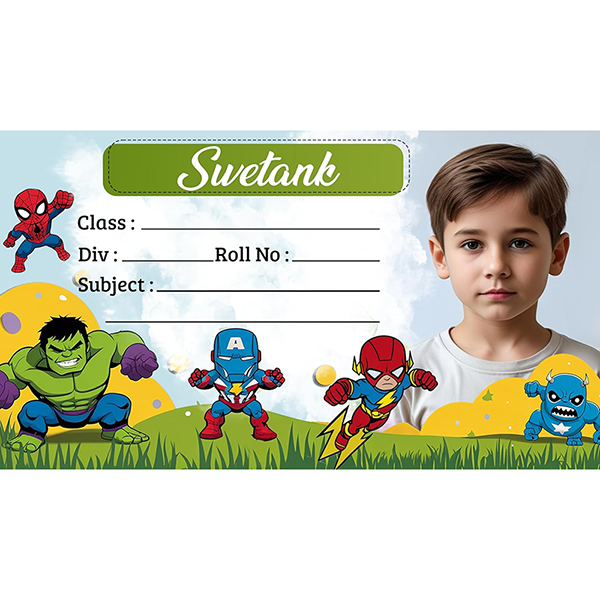 Superhero Theme School Notebook Name Labels, Pack of 30, English Subject