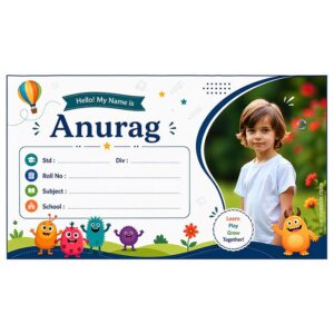 EYESHIV Customized Name Slip Stickers with Your Kids Photo School School Books, 30 Pcs.
