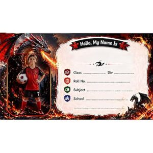 Dragon Theme Name Slip Sticker, Pack of 30, Vinyl, Glossy Finish, Waterproof, Rectangular, for School Supplies