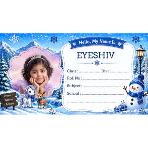 Eyeshiv Snow Theme Name Slip Sticker, Pack of 30, Vinyl, Glossy Finish, Waterproof, Rectangular, for School Supplies