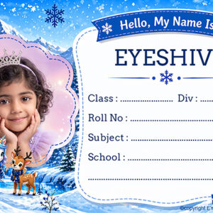 Eyeshiv Snow Theme Name Slip Sticker, Pack of 30, Vinyl, Glossy Finish, Waterproof, Rectangular, for School Supplies