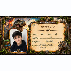 Eyeshiv Dinosaur Theme Name Slip Sticker, Pack of 30, Vinyl, Glossy Finish, Waterproof, Rectangular, for School Supplies