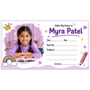Customised Colourful Nameslip for Kids, Self-Adhesive Paper Label Stickers, Multi Colour, 2.5 x 5.0 Centimeters, 30 Pieces (Purple)