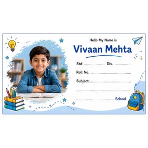 EYESHIV Customised Colourful Nameslip for Kids, Self-Adhesive Paper Label Stickers, Multi Colour, 2.5 x 5.0 Centimeters, 30 Pieces (Blue)