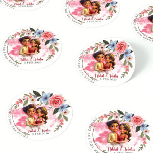Eyeshiv Customized Wedding Thank You Stickers Round Shape, Return Gift Stickers for Wedding Marriage or Anniversary Functions, Customized Sticker with Couple Design Golden theme 60 Pics