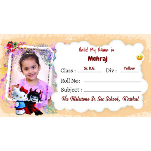 Customized Name Slip Stickers with Your Kids Photo School Books, Waterproof, offwhite Theme, 30 Pcs.